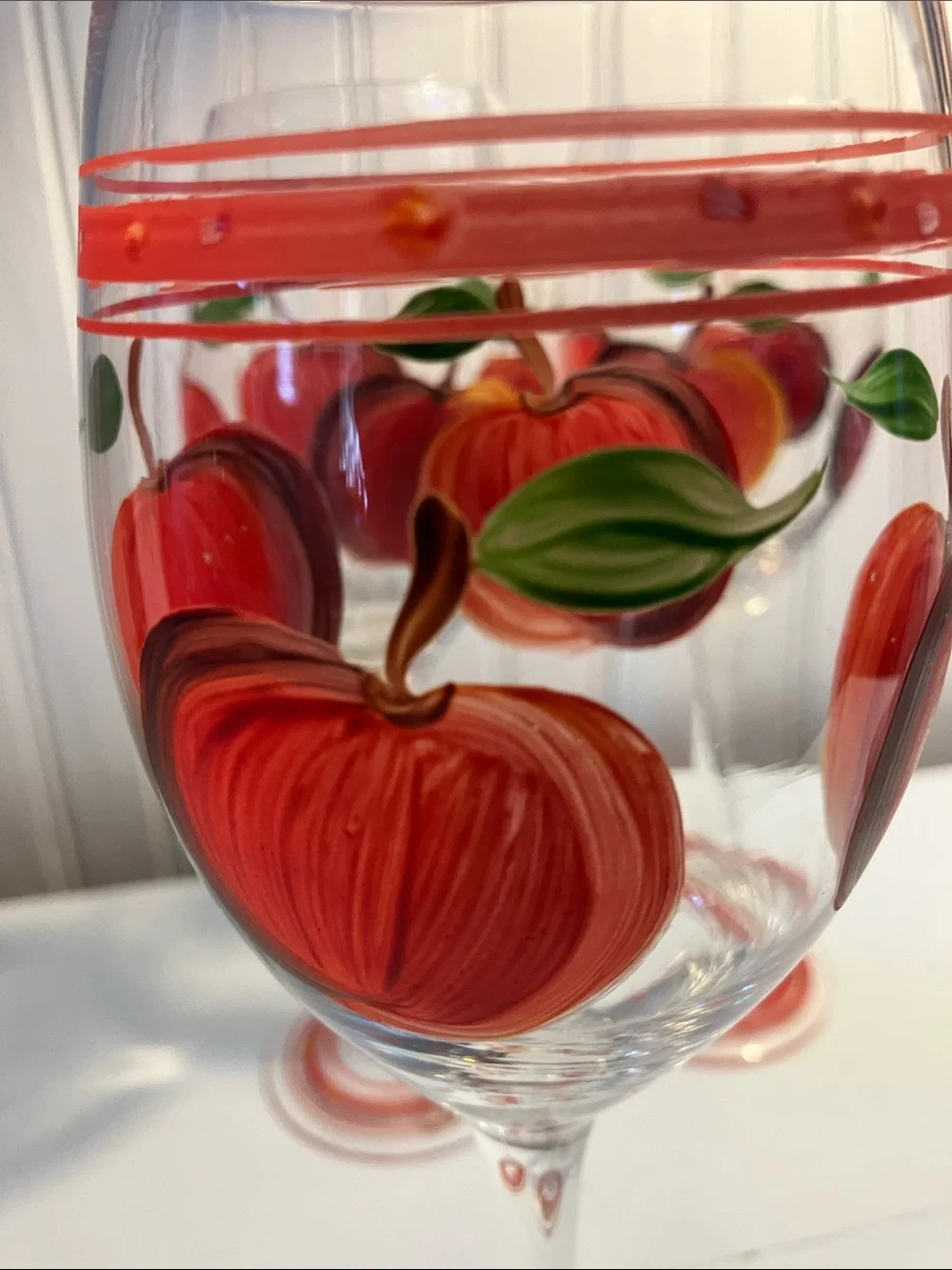 Hand-Painted Red Apple Wine Glasses - Set of 3